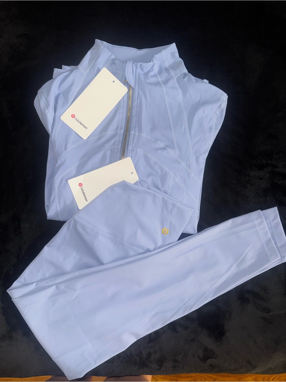 lululemon athletica Pale Blue Matching High-Rise Leggings and Zip Jacket Set